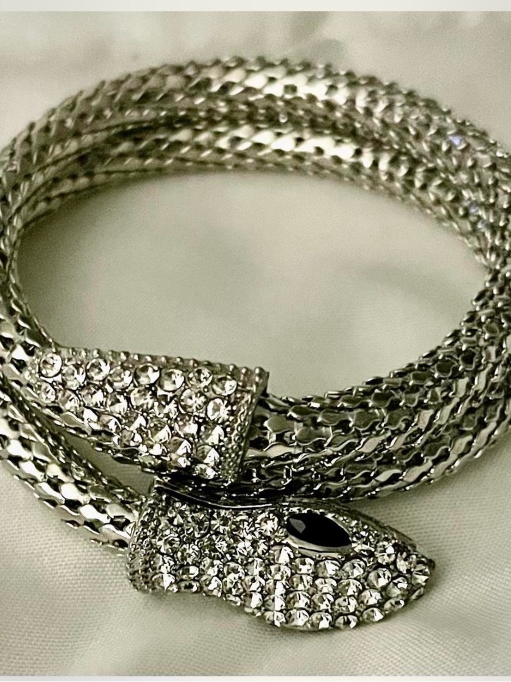 Crystal-Embellished Silver Snake Wrap Bracelet